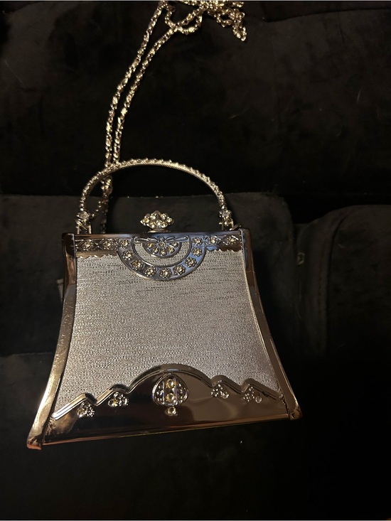 Source Unknown Handbags - Source Unknown Silver Evening Clutch with Decorative Metal Trim